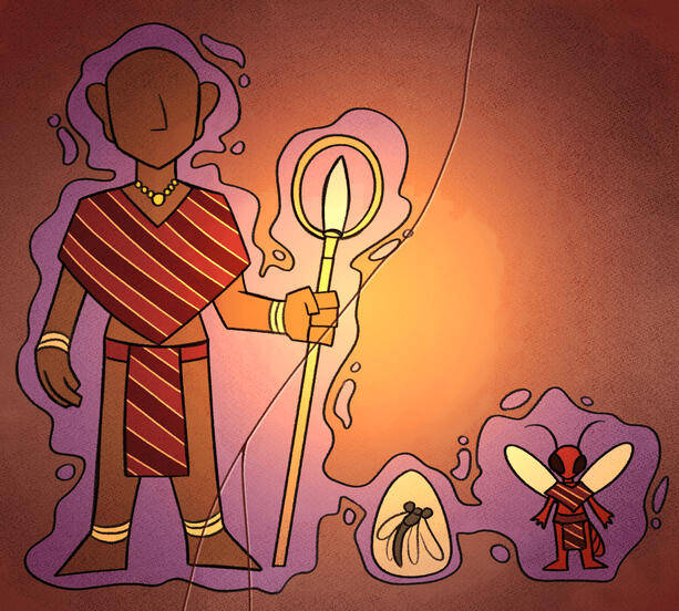 A mural depicting the transformation into Miinu.